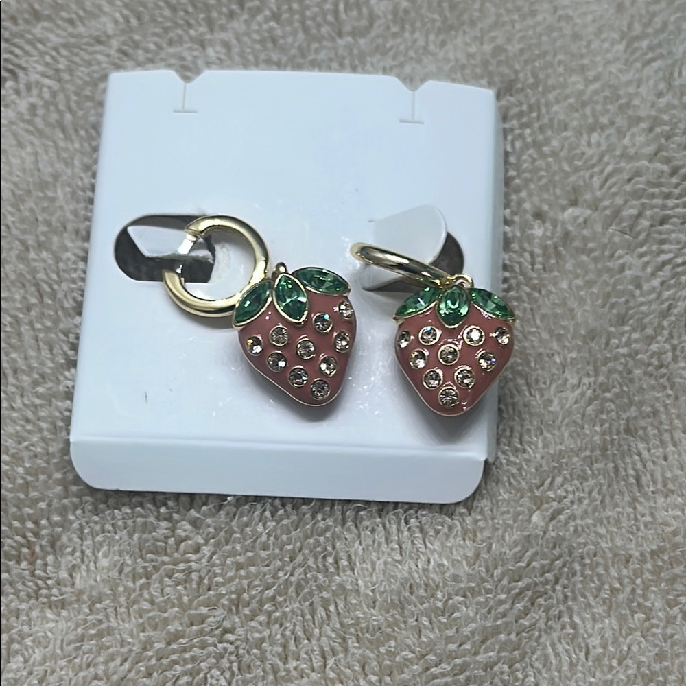 Origami Owl Strawberry Fields Charm Earrings with Crystals NIB